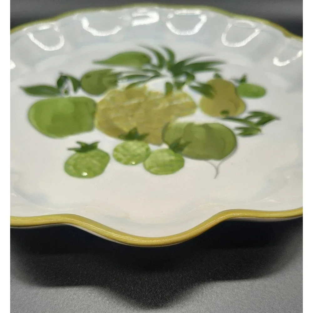 Vintage Los Angeles Pottery Platter Tray Pineapple Fruit Green Retro Apple 13